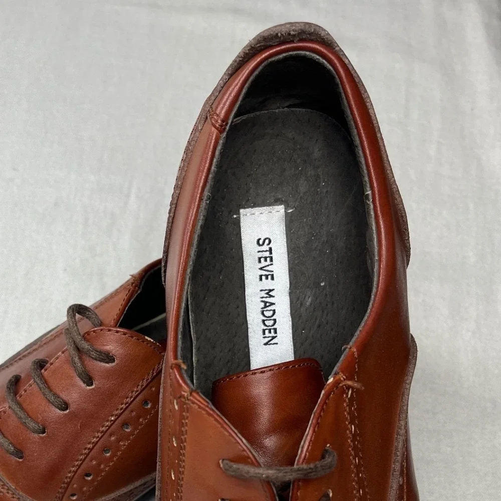 Steve Madden Mens Proctr Oxford Dress Shoes Lot 2 Black Cognac Brown Leather 11